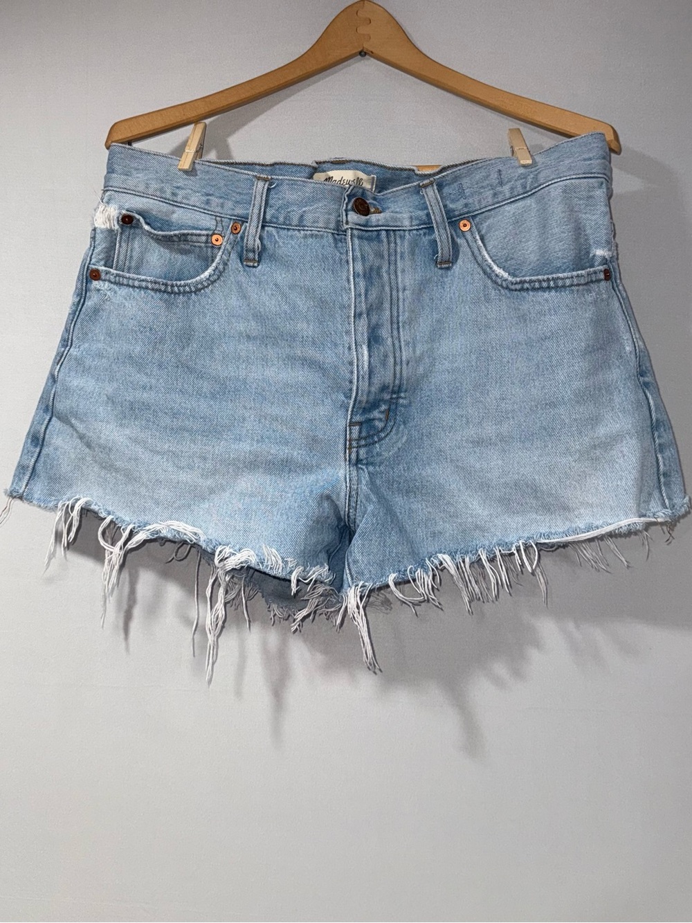 Madewell Light Blue Distressed High-Rise Denim Shorts